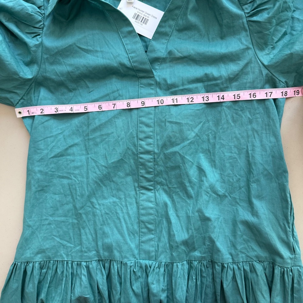Green Puff Sleeve Mini Dress Spring wedding guest Drop Waist Graduation Party M - Picture 6 of 7